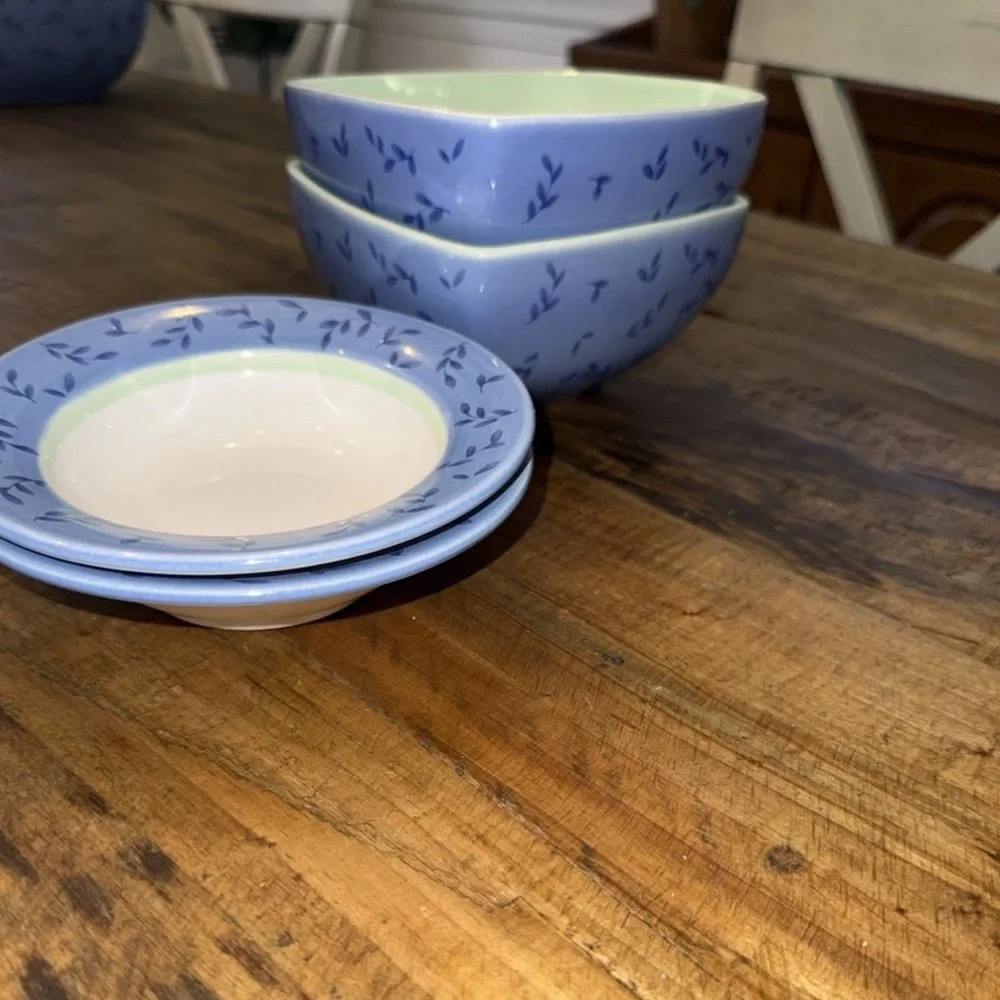 Vintage Pfaltzgraff Summer Breeze Square Bowls And Matching Salad Plate Set Of 4